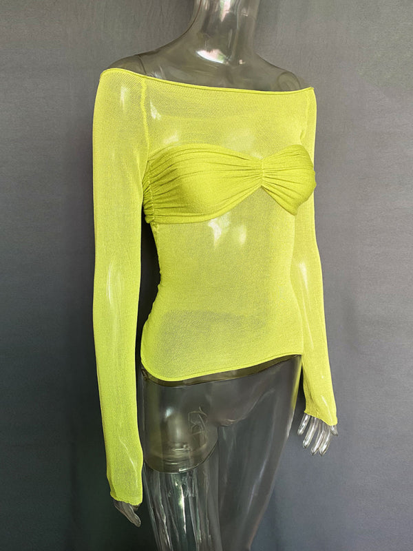 New Fashion Women’s Clothing Lightweight See-Through Neck T-Shirt Top