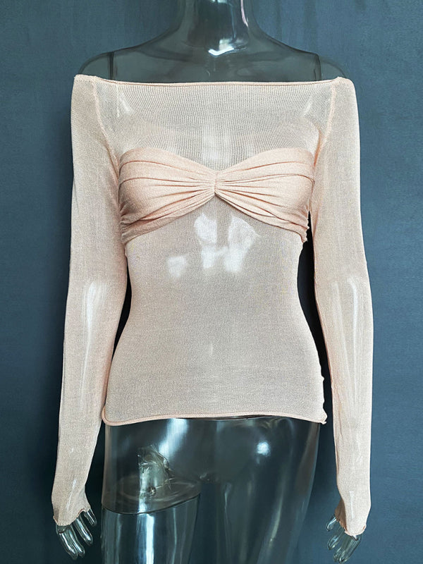 New Fashion Women’s Clothing Lightweight See-Through Neck T-Shirt Top - Pastel pink / S