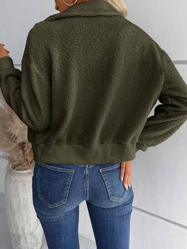 New fashion women’s solid color long-sleeved lapel sherpa jacket