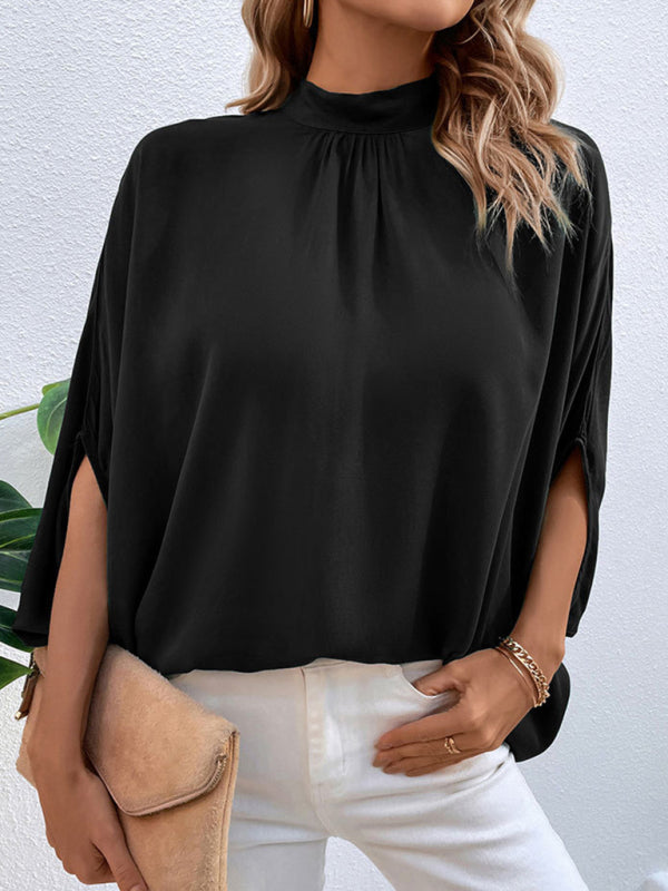 New fashion women’s temperament solid color shirt - Black / S