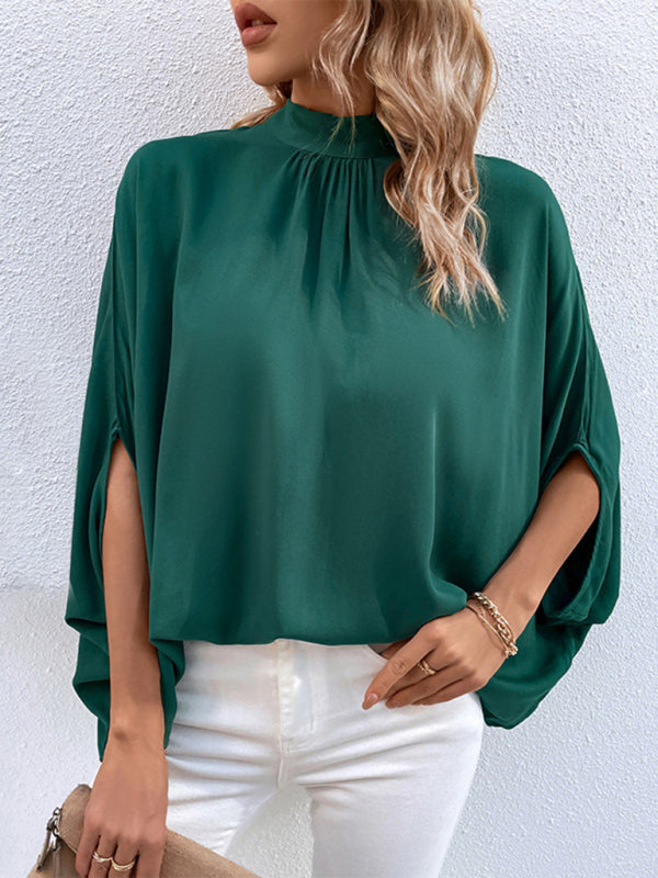 New fashion women’s temperament solid color shirt - Green black jasper / S