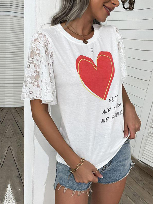 New Fashion Women’s Valentine’s Day Clothing Printed Short Sleeve T-Shirt