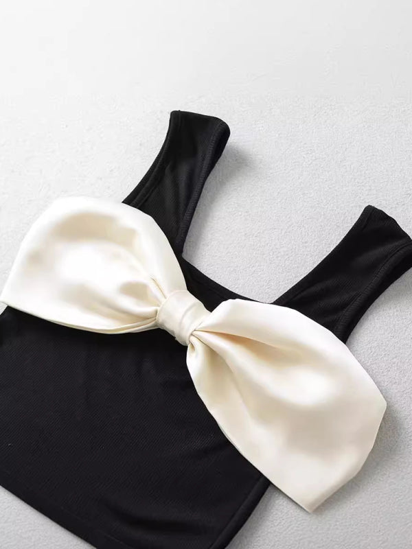 New Fashionable and Versatile Casual Bowknot Vest Top - Black / S
