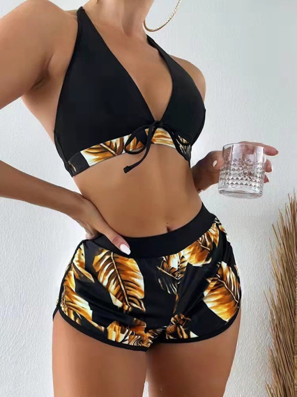 New fashionable multi-color printed sexy bikini three-piece set - Pattern7 / S
