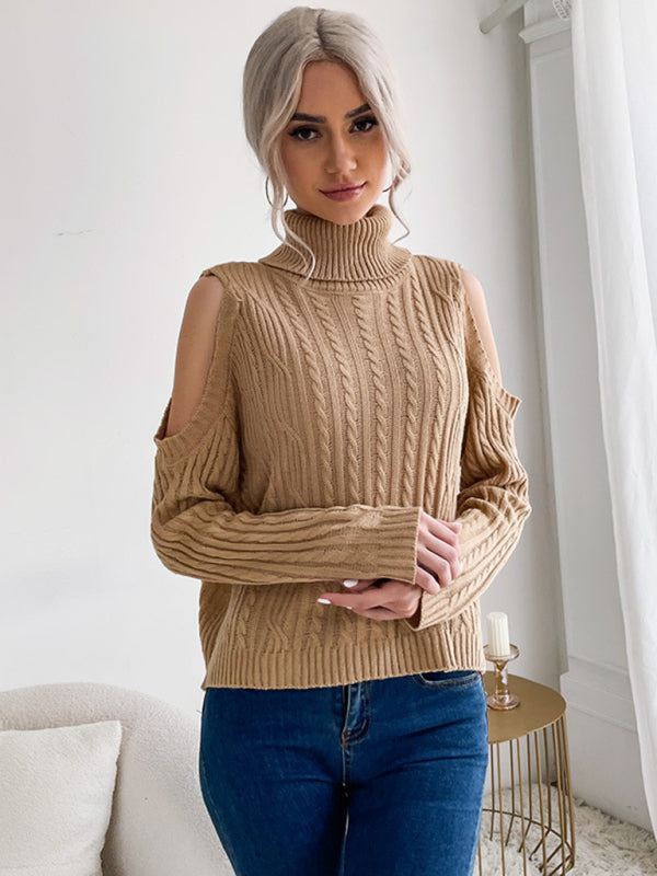 New fashionable women’s bottoming turtleneck solid color long-sleeved twist off-shoulder sweater