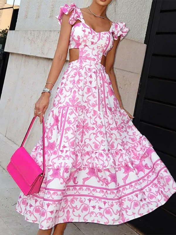 New floral print women’s hollow dress