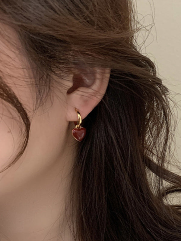 Heart-shaped drop earring from New French Drip Glaze Red Love Retro Earrings collection