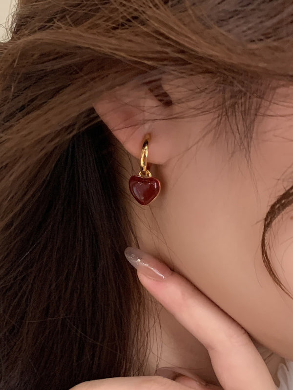 Heart-shaped red earring from New French drip glaze love retro earrings collection