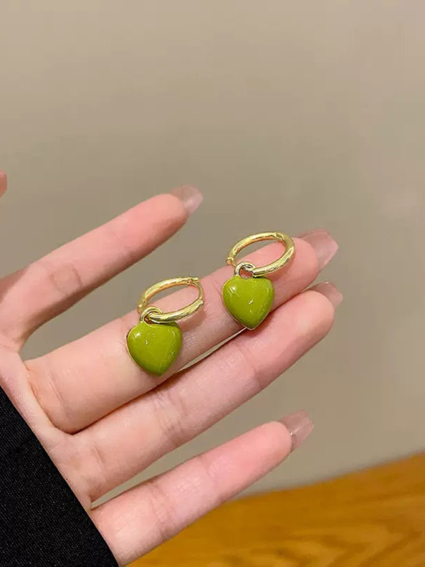 Green heart earrings from the New French drip glaze red love retro earrings collection