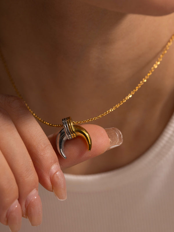 New gold and silver color matching moon personality pendant necklace earrings - Golden / FREESIZE