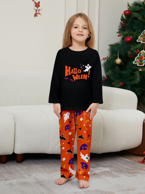 New Halloween parent-child pajamas set of long-sleeved two-piece devil’s eyes letter-printed homewear