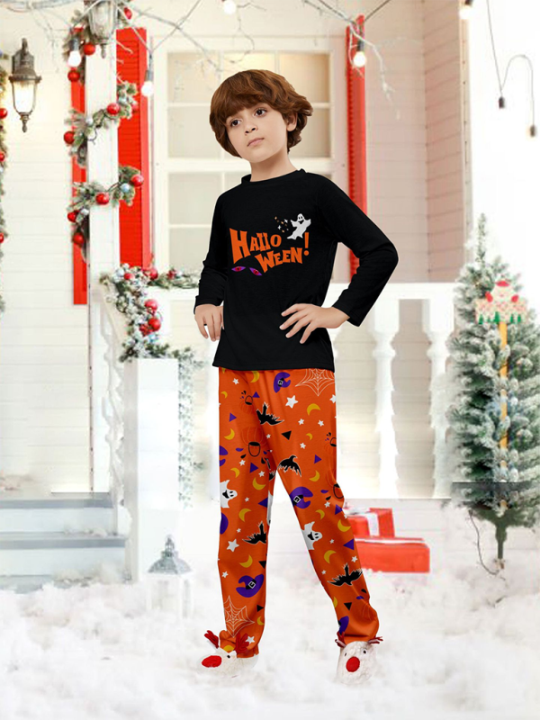 New Halloween parent-child pajamas set of long-sleeved two-piece devil’s eyes letter-printed homewear