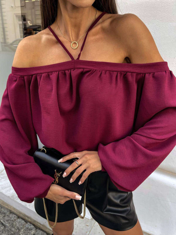 New halter neck long sleeve top - Red / S