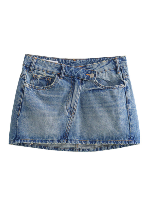 New high waist distressed slim fit denim skirt - Blue / XS
