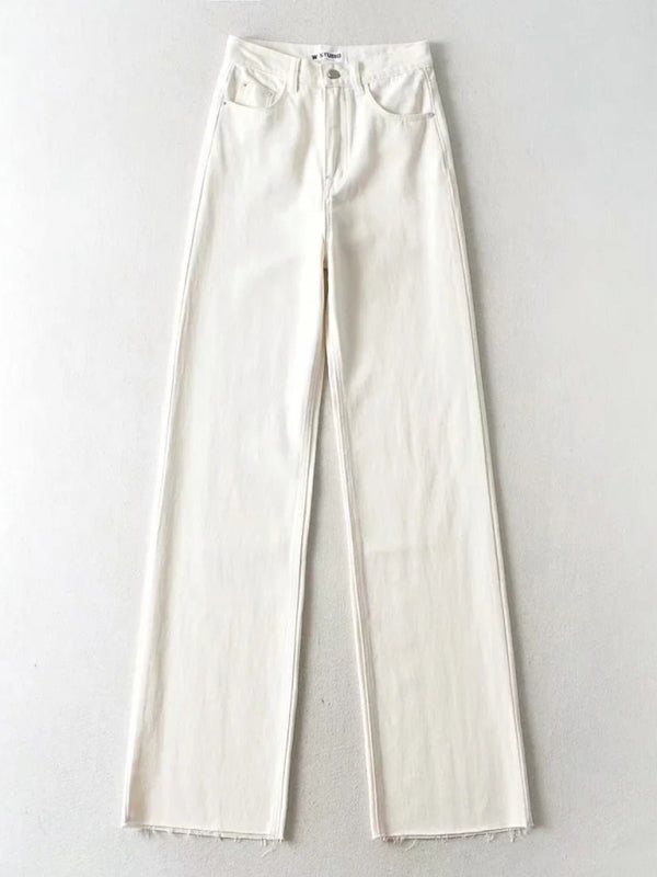 New high-waist floor-length loose slimming straight wide-leg jeans - White / XS