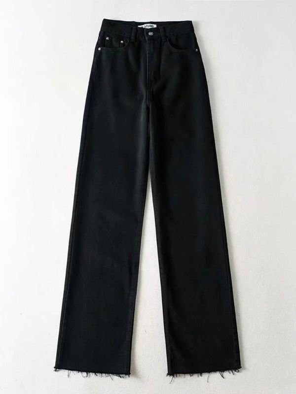 New high-waist floor-length loose slimming straight wide-leg jeans