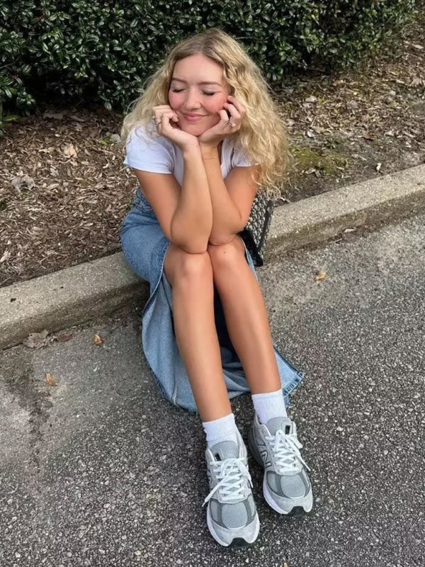 New high waist slim denim skirt one step skirt - Blue / XS