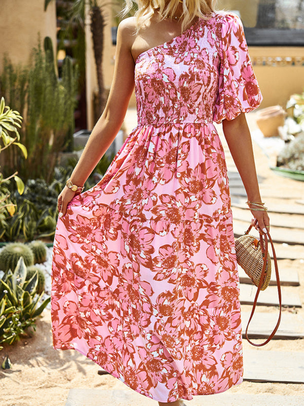 New Holiday Casual Bohemian Off Shoulder Dress - Pink / S