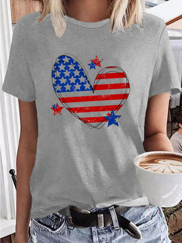 New Independence Day Love Print Women’s T-shirt - Grey / XS