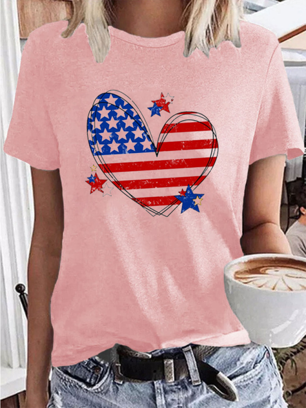 New Independence Day Love Print Women’s T-shirt - Pink / XS