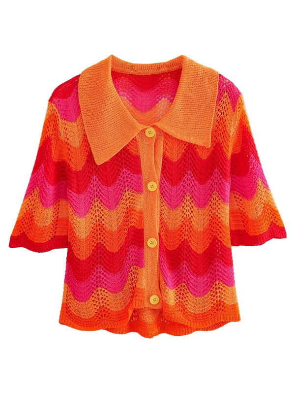 New Lapel Polo Neck Single Breasted Sweater - Top / S