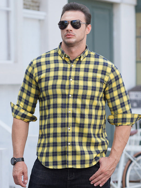 New Large Size Men’s Brushed Long Sleeve Shirt Casual Plaid Long Sleeve Shirt