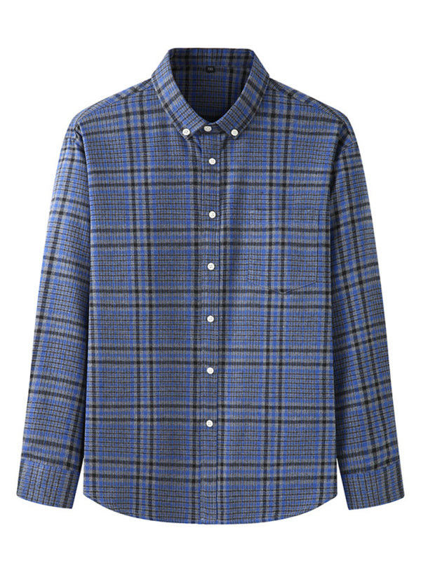New Large Size Men’s Brushed Long Sleeve Shirt Casual Plaid Long Sleeve Shirt - Pattern3 / L