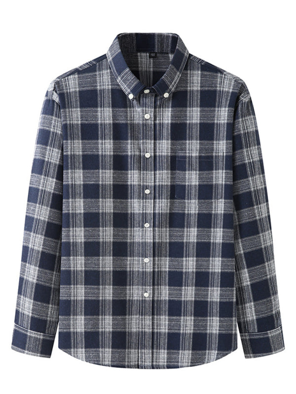 New Large Size Men’s Brushed Long Sleeve Shirt Casual Plaid Long Sleeve Shirt - Pattern4 / L