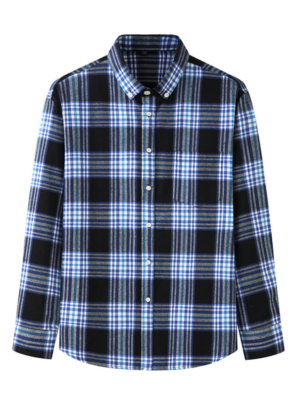 New Large Size Men’s Brushed Long Sleeve Shirt Casual Plaid Long Sleeve Shirt - Pattern5 / L