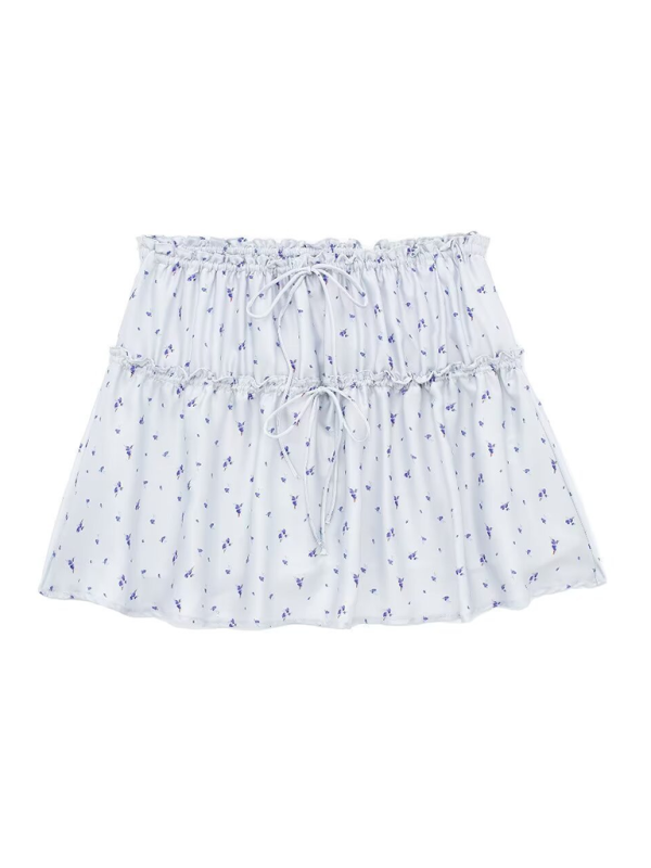 New layered decorative flower print top/flower print skirt - Skirt / XS