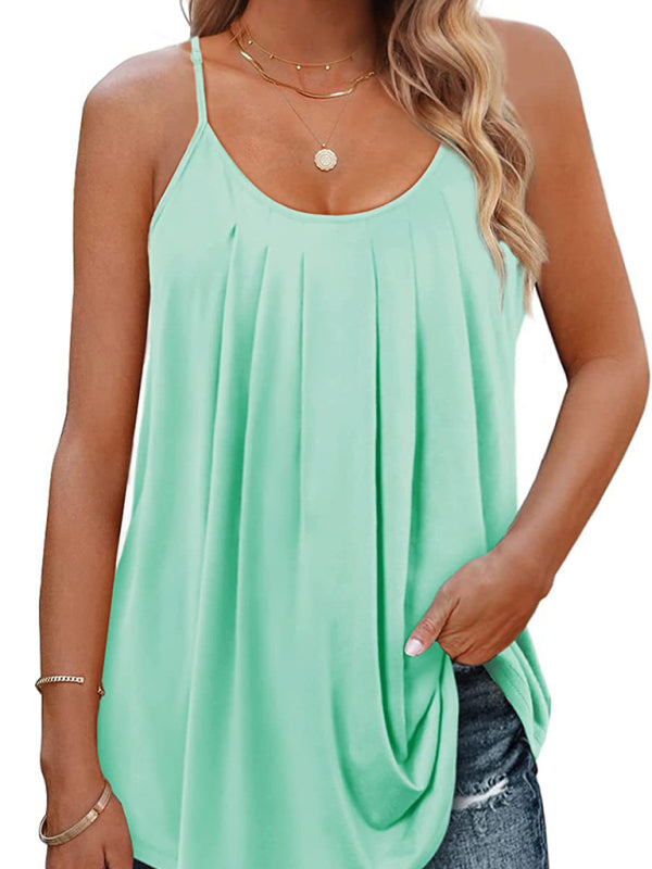 New loose casual solid color sexy camisole top - Pale green / S
