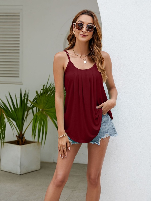 New loose casual solid color sexy camisole top - Wine Red / S