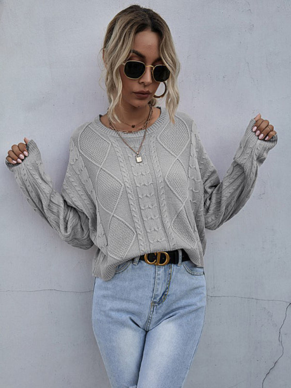 New loose long sleeve thin twist solid color sweater - Grey / S