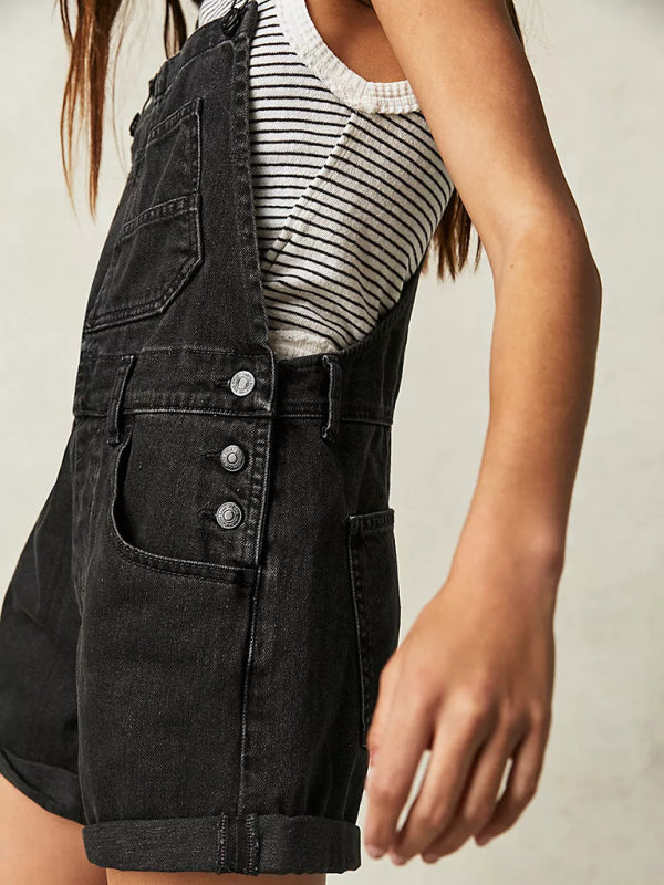 New loose multi-pocket overalls jeans - Black / S