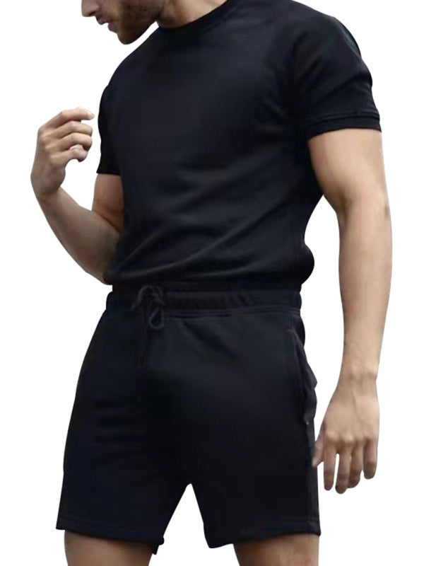 New men’s casual fashion solid color short-sleeved T-shirt + quarter pants sports suit