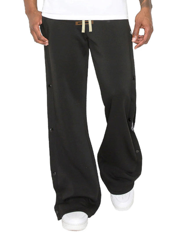 New men’s high street multi-line hip-hop breasted sports cashew flower wide-leg casual trousers - Black / S