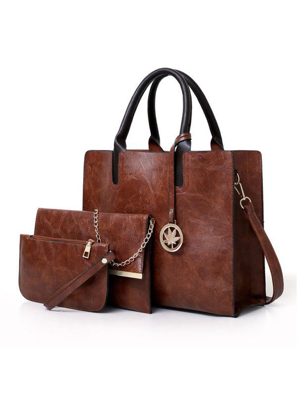 New mother-in-law bag PU women’s bag large bag multi-piece set shoulder bag - Brown / F