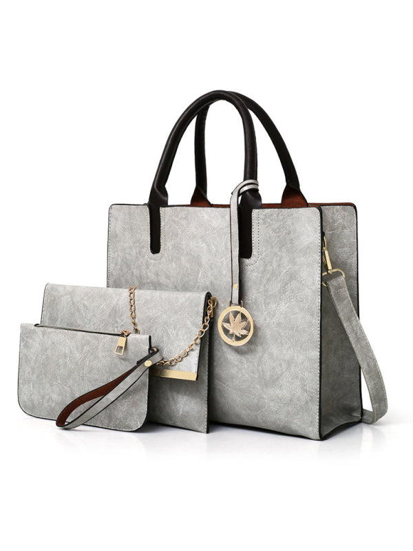 New mother-in-law bag PU women’s bag large bag multi-piece set shoulder bag - Misty grey / F