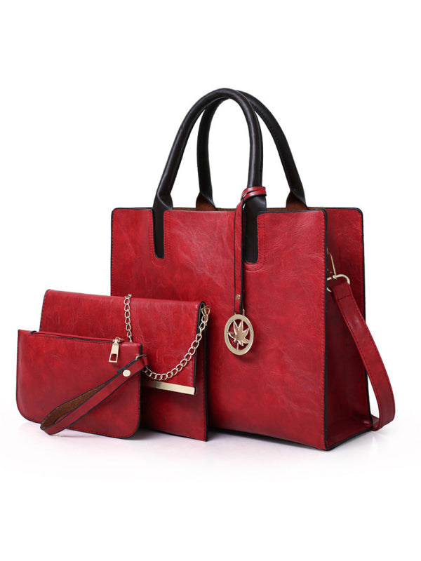 New mother-in-law bag PU women’s bag large bag multi-piece set shoulder bag - Red / F