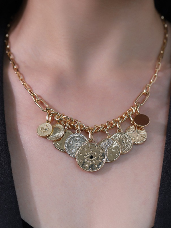 New mystical coin-set diamond relief small pendant bib necklace - Pattern1 / FREESIZE