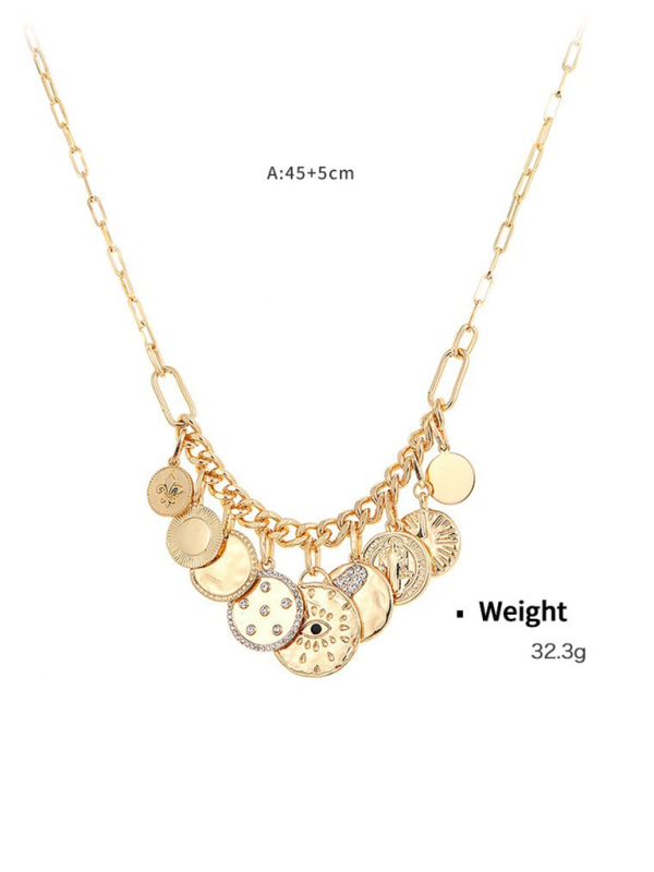 New mystical coin-set diamond relief small pendant bib necklace