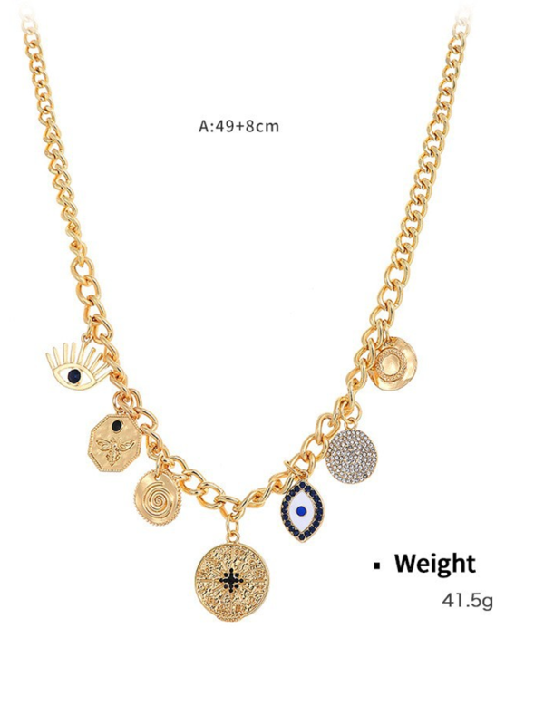 New mystical coin-set diamond relief small pendant bib necklace - Pattern3 / FREESIZE