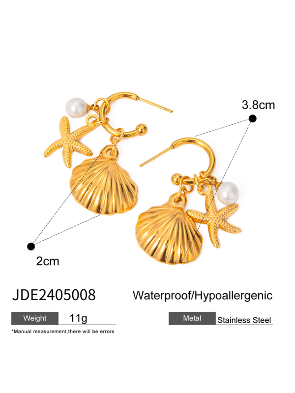 New ocean series accessories fashionable and versatile starfish shell pearl earrings - Golden / FREESIZE