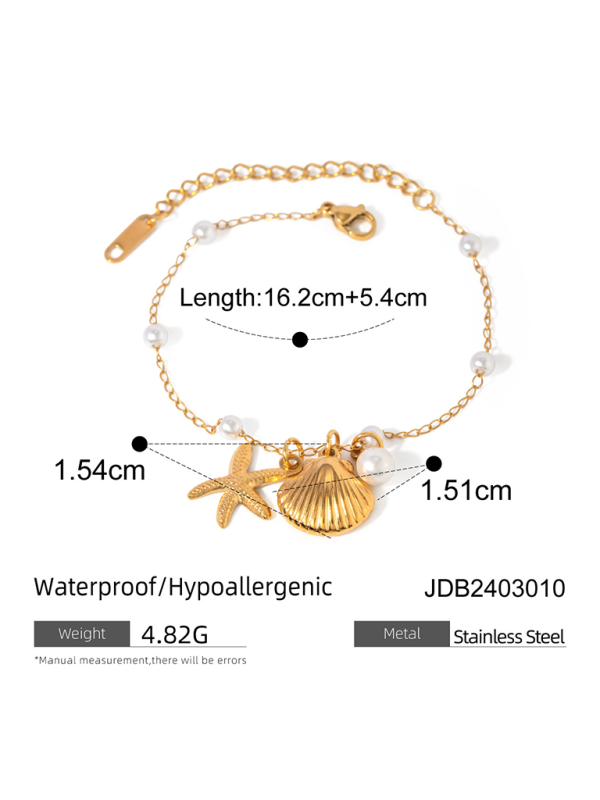 New Ocean Series Accessories Fashionable and Versatile Starfish Shell Pearl Bracelet - Golden / FREESIZE
