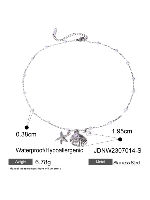 New ocean series accessories fashionable and versatile starfish shell pearl necklace - Silver / FREESIZE