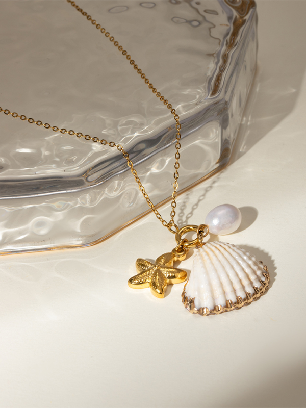 New ocean series pearl accessories fashionable and versatile starfish shell necklaces and necklaces - Golden / FREESIZE