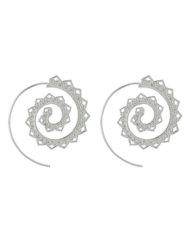 New Oval Spiral Earrings Exaggerated Swirl Gear Heart Shape Vintage Ear Jewelry - Silver / F