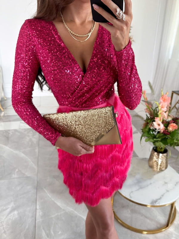 New Party Sequin Multicolor Dress - Rose / S