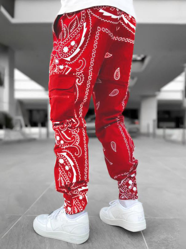 New printed cashew flower harem pants men’s loose high street multi-pocket overalls