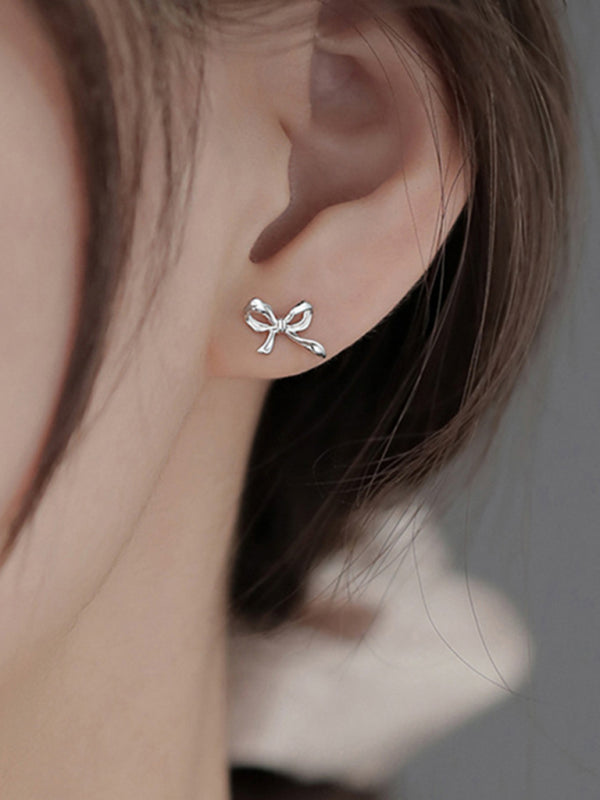 New retro bow earrings elegant and high-end earrings simple earrings for women - Silver / FREESIZE